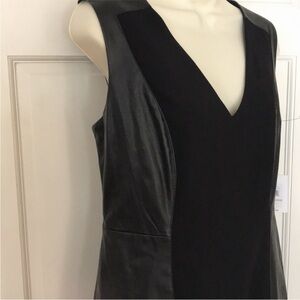 Calvin Klein size 12 black sleeveless midi dress faux leather panels NWT